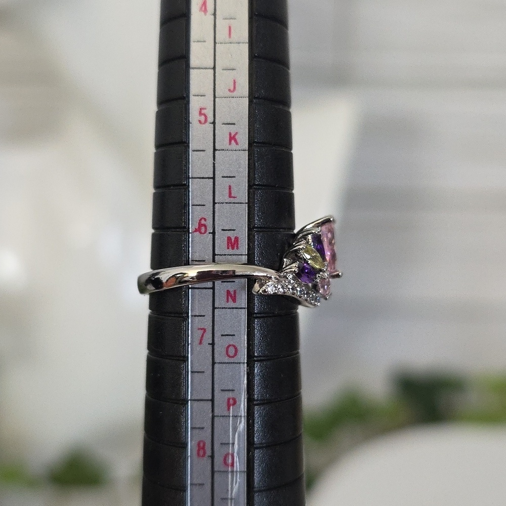 Pretty Silver White Gold Filled Ring Pink Purple Stones - Picture 4 of 10
